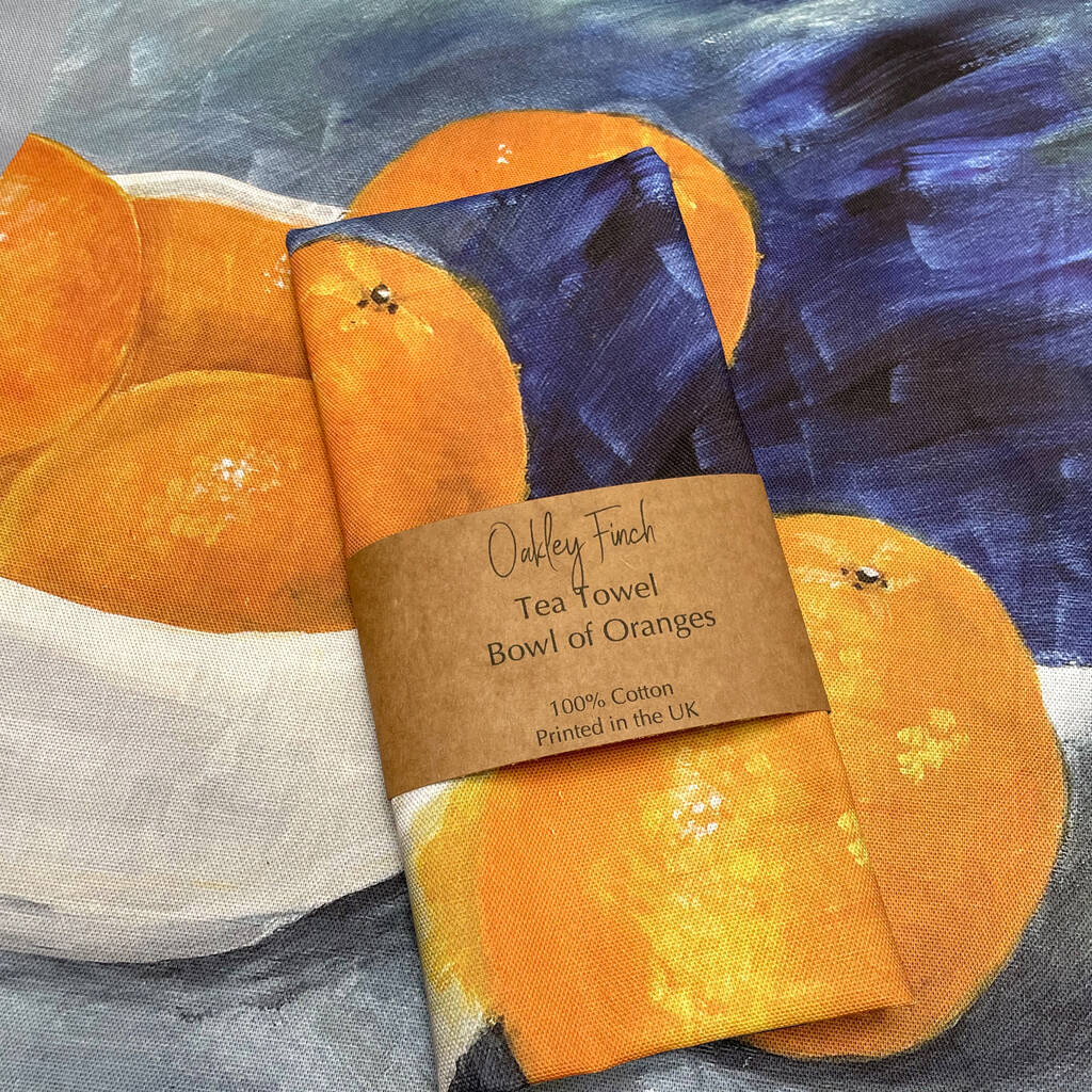 Oranges Still Life Art Cotton Tea Towel, 1 of 2