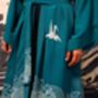 Origami And Hokusai Wave Embroidered Deep Teal Long Kimono, thumbnail 7 of 12