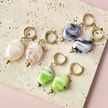 Handmade Swirl Lampwork Glass Huggie Hoop Earrings, 2 of 9