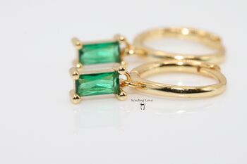 Emerald Hoop Earrings Gift For Her May Birthday, 5 of 6