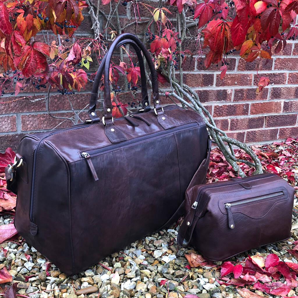 Luxury Buffalo Leather Holdall And Wash Bag Travel Set By Holly Rose