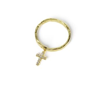 Cross Charm Rings, Cz, Gold Vermeil On 925 Silver, 2 of 9