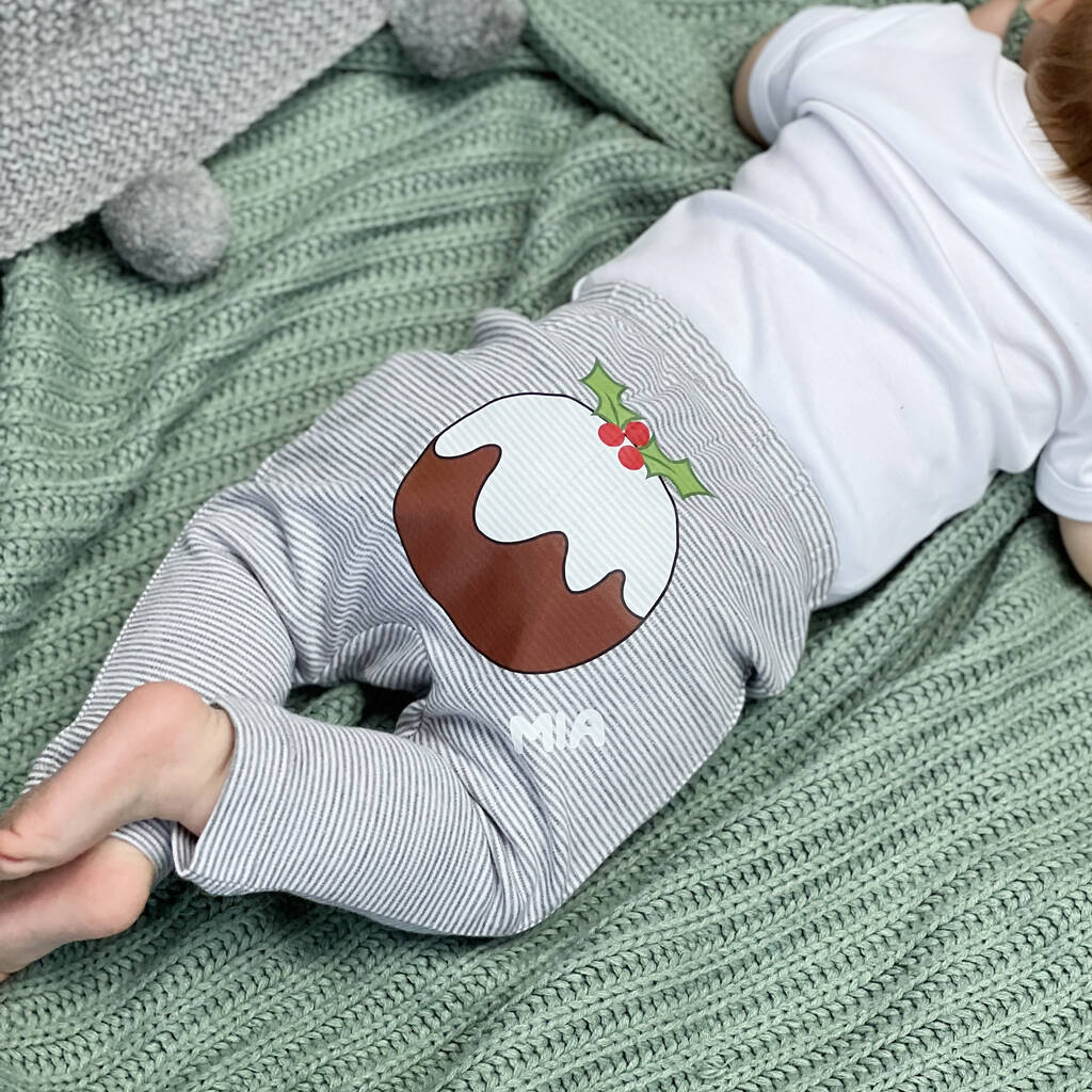 Christmas Pudding Personalised Baby Leggings, 1 of 3