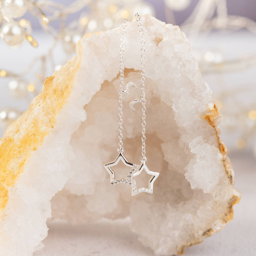 Sterling Silver Star Pull Through Earrings By Home & Glory