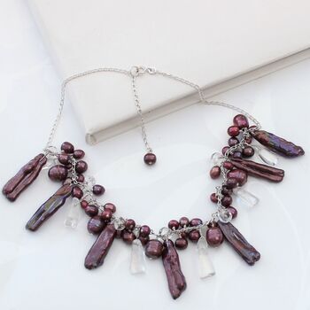 Unusual Assorted Pearl Necklace On Sterling Silver Chain, 7 of 12