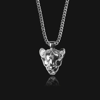 Silver Lioness Head Charm Pendant Necklace, 2 of 5