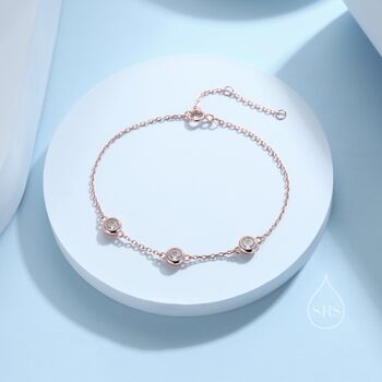 Sterling Silver Tiny Cz Trio Bracelet, 8 of 12