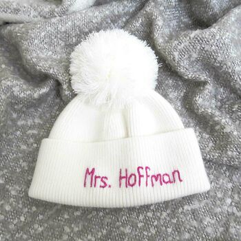 Ladies Personalised Soft Cashmere Wool Bobble Hat Gift, 8 of 10