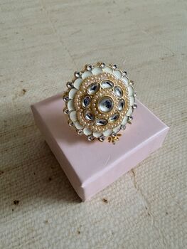 White Pearl Meenakari Gold Ring, 2 of 5