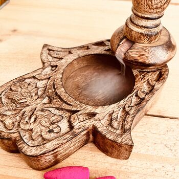 Handmade Mango Wood Backflow Hamsa Hand Incense Holder, 5 of 5