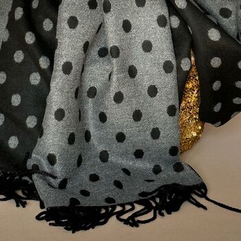 Cashmere Blend Spots Scarf In Black And Grey, 3 of 5