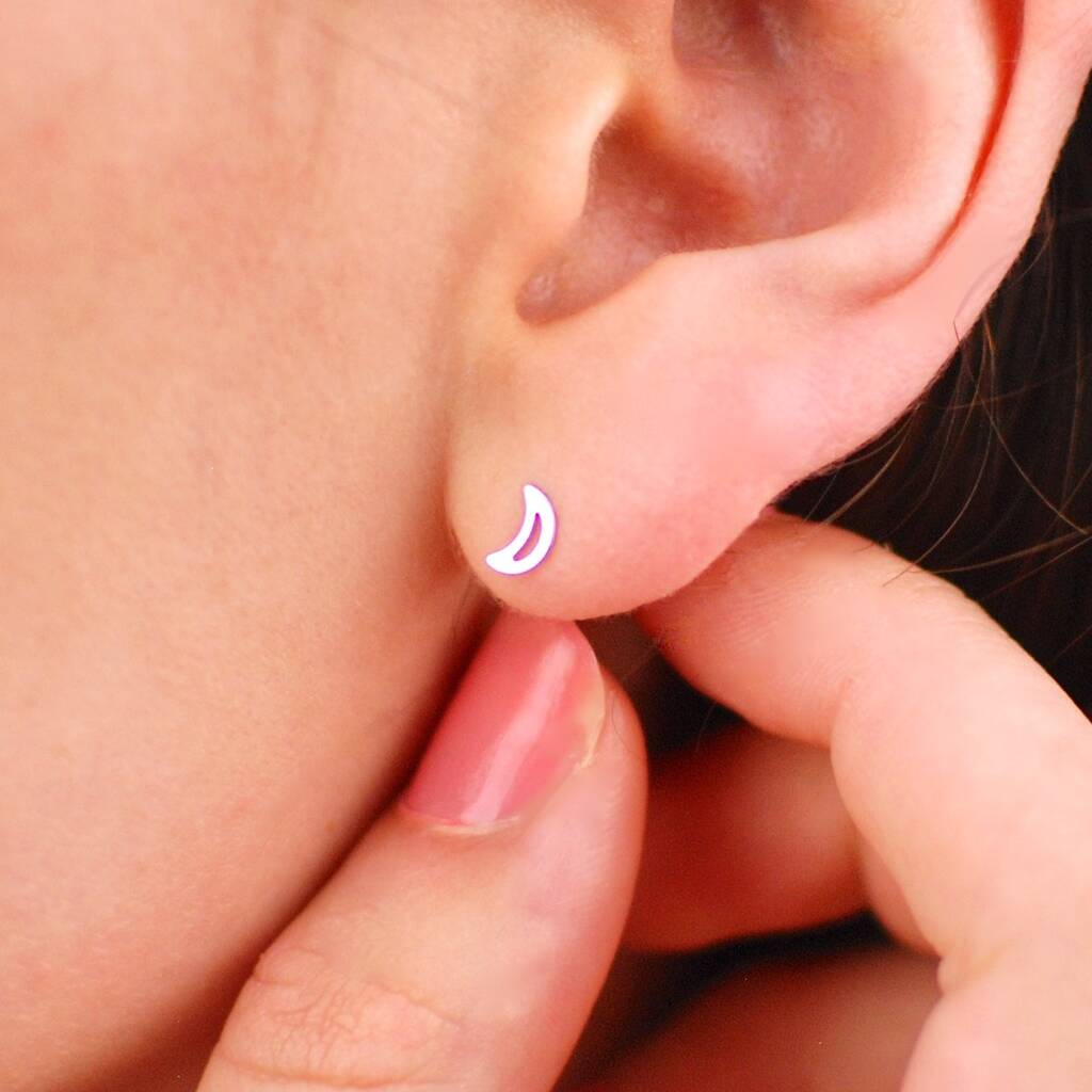 Sterling Silver Mini Open Crescent Moon Studs, 1 of 4