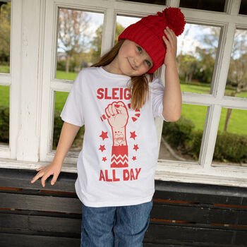 Sleigh All Day Girls' Christmas T Shirt In White, 4 of 4