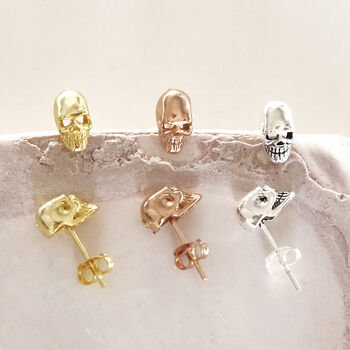 Sterling Silver Mini Skull Stud Earrings, 3 of 8