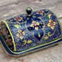 Handpainted Navy Patterned Butter Dish, thumbnail 4 of 5