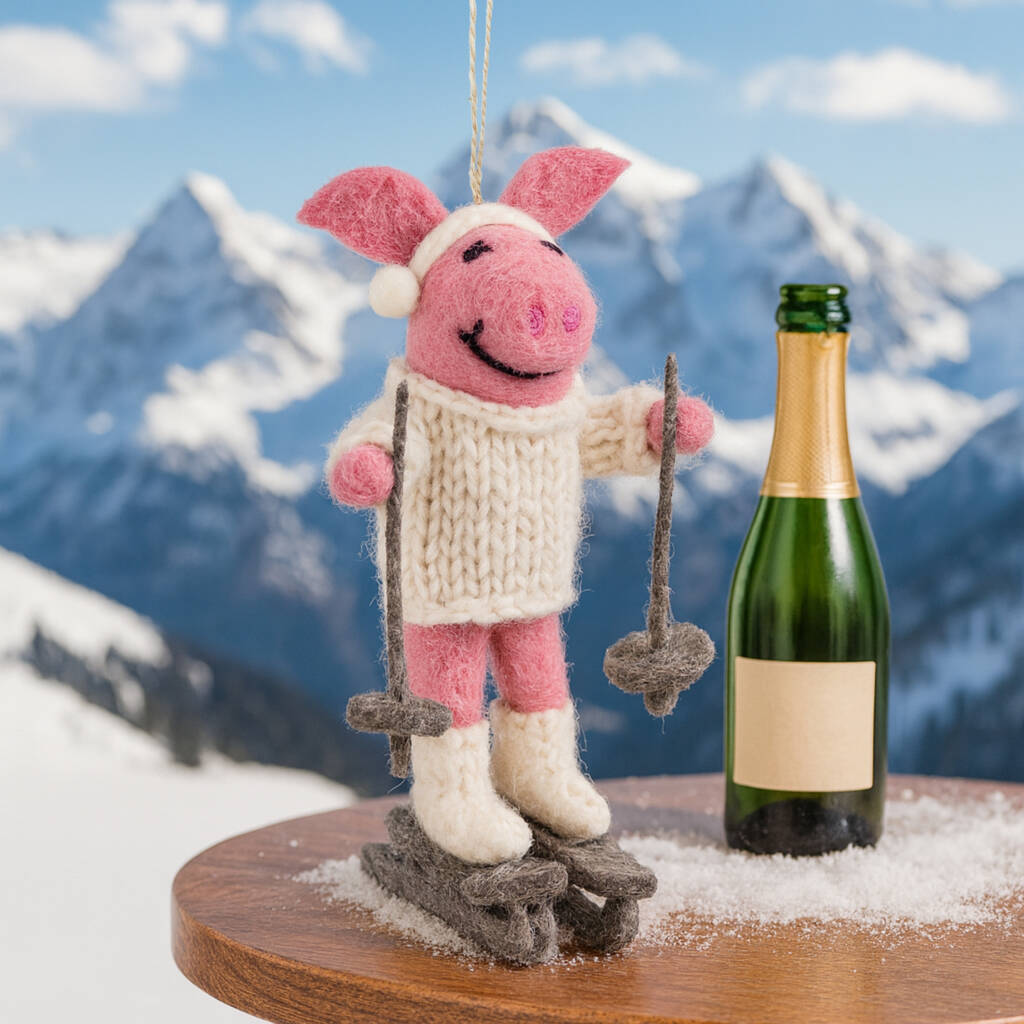 Felt Alpine Swine Pig Christmas Decoration, 1 of 2