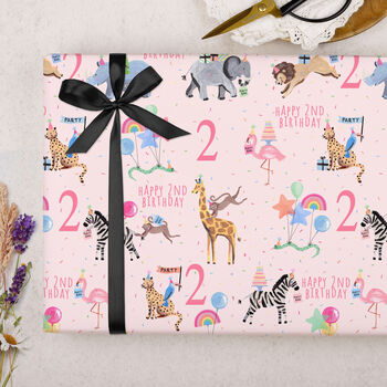 Three Sheets Of 2nd Birthday Zoo Animals Wrapping Paper, 2 of 2
