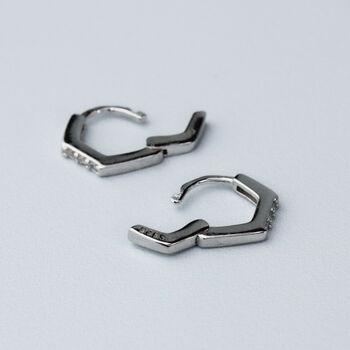 Sterling Silver Hexagonal Huggie Hoop Earrings, 6 of 9