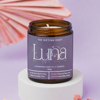 Luna Soy Wax Candle – 165g Amber Glass | Jasmine, Citrus And Amber, 2 of 5