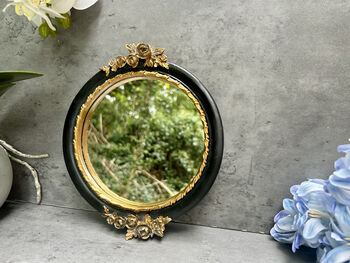 20cm Black And Gold Decorative Wall Mirror – Floral Motif, 2 of 10