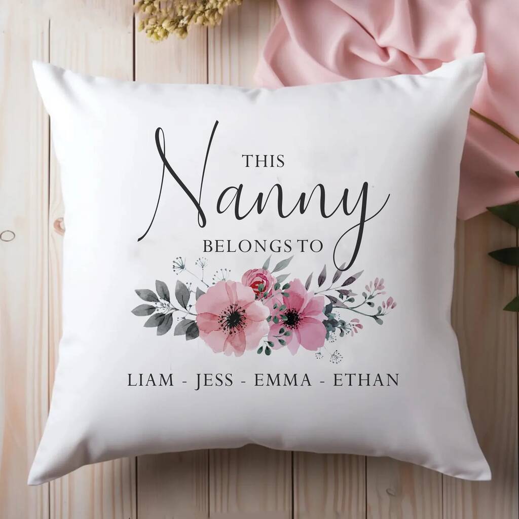 Personalised Nanny Grandchild Floral Cushion Filled