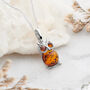 Sterling Silver Baltic Amber Owl Necklace, thumbnail 2 of 12
