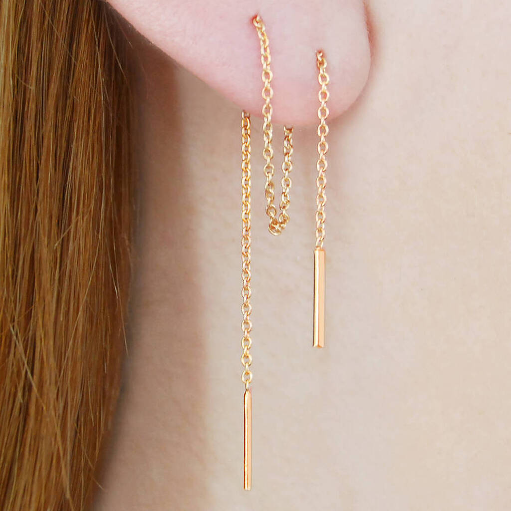 Chain Threader Rose Gold Plated Silver Drop Earrings, 1 of 5