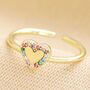 Adjustable Rainbow Crystal Heart Ring In Gold Plating, thumbnail 3 of 7