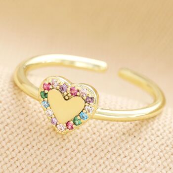 Adjustable Rainbow Crystal Heart Ring In Gold Plating, 3 of 7