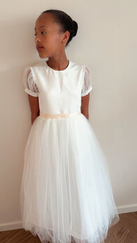 Duchess Satin First Communion Dress – Tulle Puff Sleeves And Tutu Skirt, 4 of 10