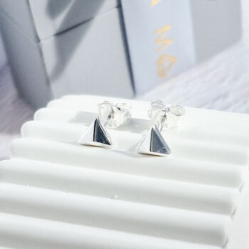 Silver Pyramid Stud Earrings, 3 of 7