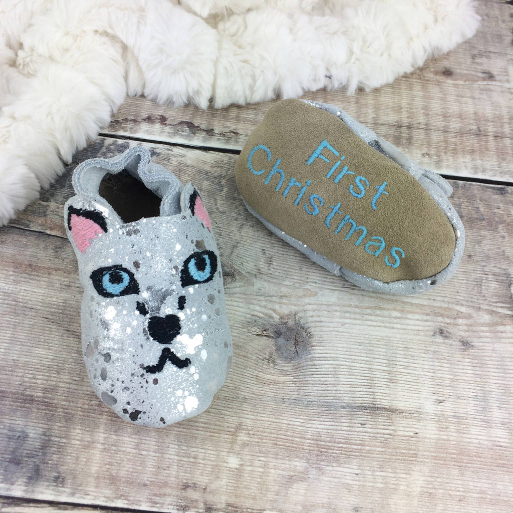 Personalised Snow Leopard Baby Shoes, 1 of 4
