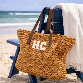 Personalised Dark Straw Tote Beach Bag, 2 of 4
