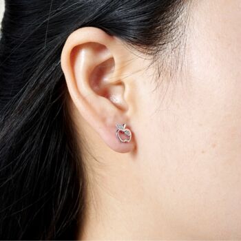 925 Silver Apple Cz Stud Earrings, 4 of 7