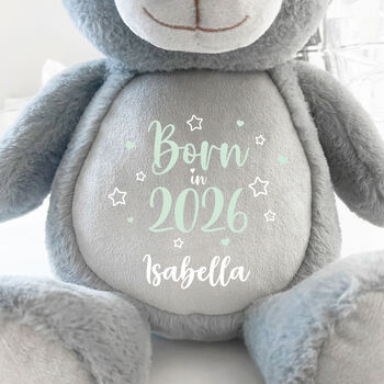 Personalised Born In 2026 Grey Plush Teddy Bear, 8 of 11