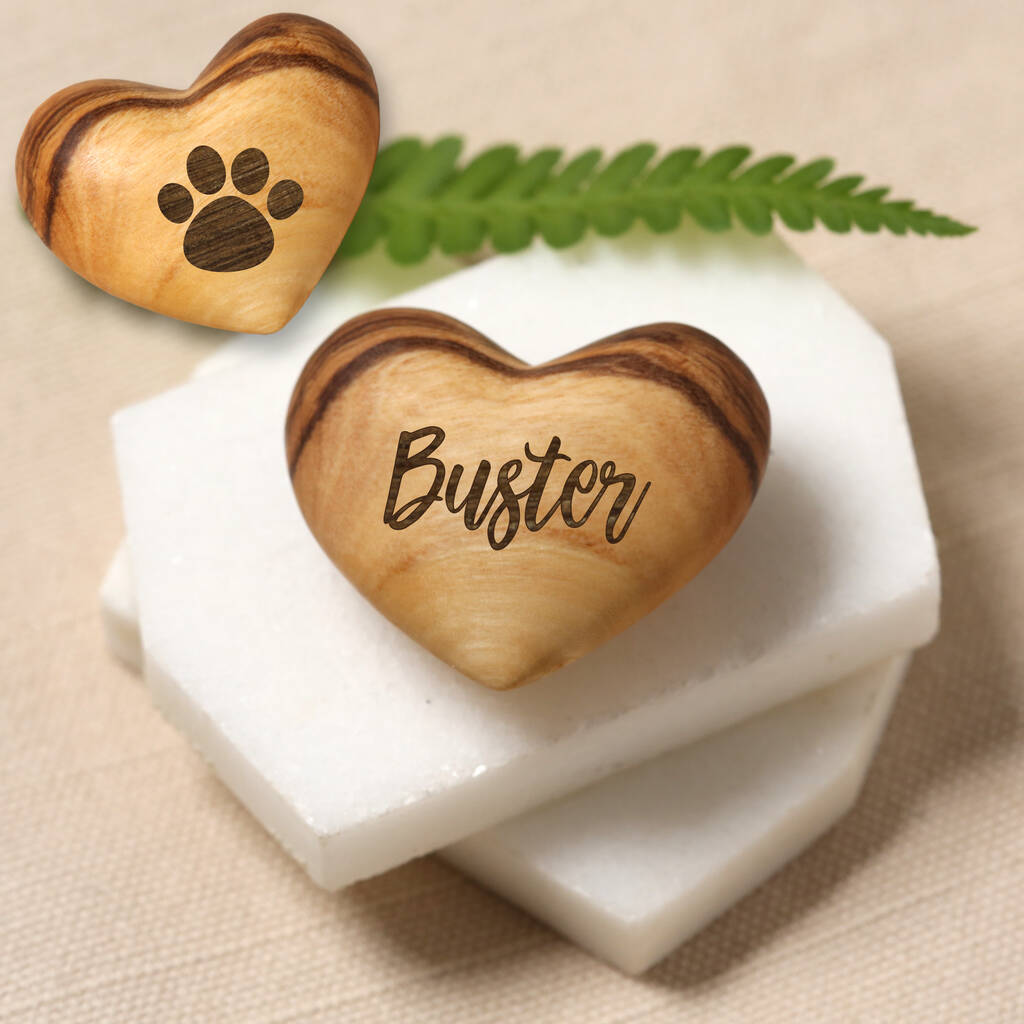 Personalised Pet Memorial Small Olive Wood Heart Pocket Token, 1 of 9