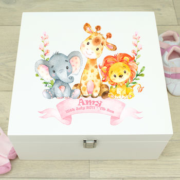 Luxury Jungle Animal White Wooden Baby Memory Box, 2 of 6