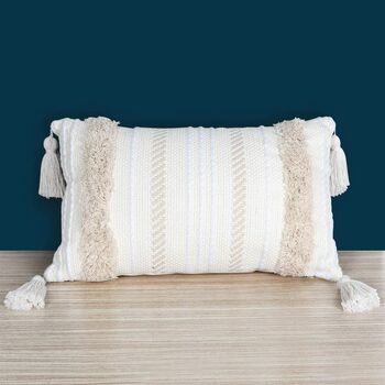 Beige Rectangle Boho Pillow Case With Tassels, 3 of 4