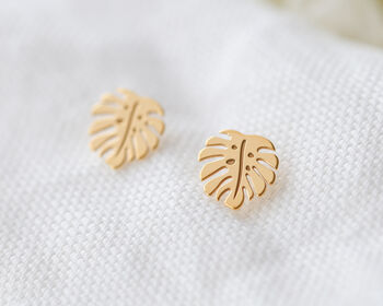 Monstera Leaf Tropical Summer Stud Earrings, 6 of 6