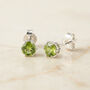 Tiny Sterling Silver August Peridot Birthstone Stud Earrings, thumbnail 2 of 4