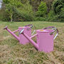 Pair Of Peony Pink And Chrome Trim Watering Cans, thumbnail 2 of 11
