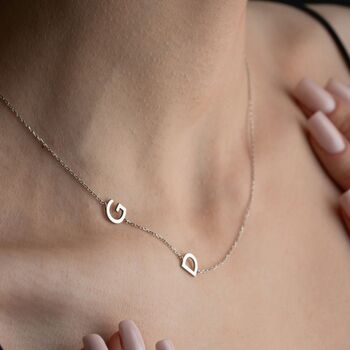 Sideways Initial Necklace In Sterling Silver, 2 of 6