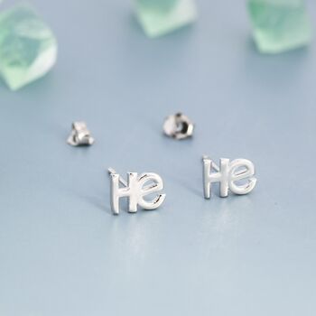 Sterling Silver He She They Pronoun Stud Earrings, 3 of 12