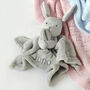 Personalised Grey Bunny Rabbit Unisex Baby Comforter, thumbnail 1 of 9