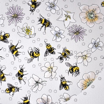 Bees Buzzing In Flowers Print, 4 of 4