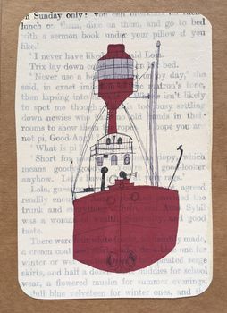 Lightship On Vintage Book Paper Greeting Card, 3 of 3