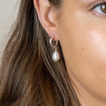 Sterling Silver Freshwater Pearl Half Hoop Earrings, 4 of 5
