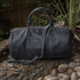 Black Leather Travel Duffle Bag Holdall With Personalised Luggage Tag, thumbnail 1 of 5