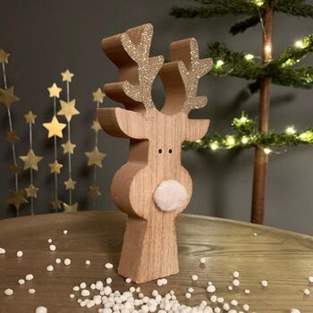Wooden Reindeer Decoration With White Furry Nose, 2 of 2