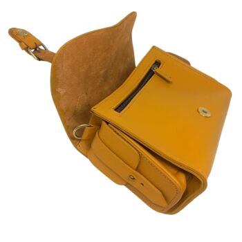 Small Leather Crossbody Satchel Handheld Handbag Canary Yellow With Side Pockets, 3 of 9